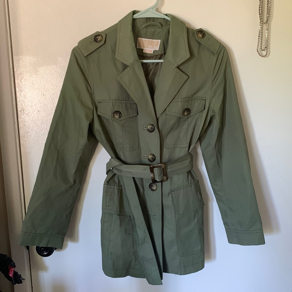 EUC Michael Kors Trench Coat - Olive Green - PS - Cotton and Nylon Mix